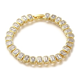 Rack Plating Brass Micro Pave Cubic Zirconia Chain Bracelets, Cadmium Free & Lead Free, Long-Lasting Plated, Rectangle