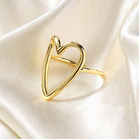 Rack Plating Brass Cuff Finger Rings for Women, Long-Lasting Plate, Heart