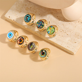 Resin Devil's Eye Cuff Rings, Adjustable Rings, Real 14K Gold Plated Brass Evil Eye Ring for Men Women