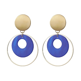 Natural Shell Dangle Earrings, Ring 304 Stainless Steel Stud Earring for Women