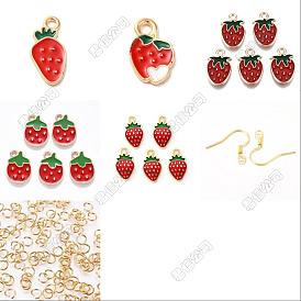 Boucles d'oreilles pendantes bricolage à la fraise, inclure des pendentifs en alliage d'émail, Crochets de boucles d'oreilles en fer
