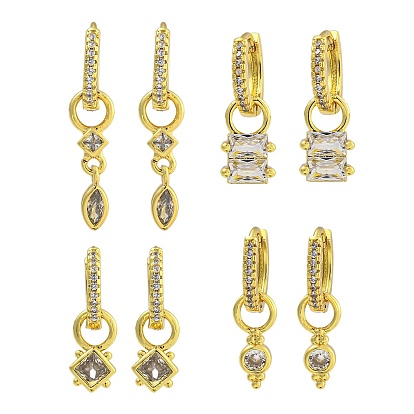 Серьги-кольца из латуни с паве из прозрачного кубического циркония для женщин, без кадмия и без свинца, долговечный, реальный 18 k позолоченный