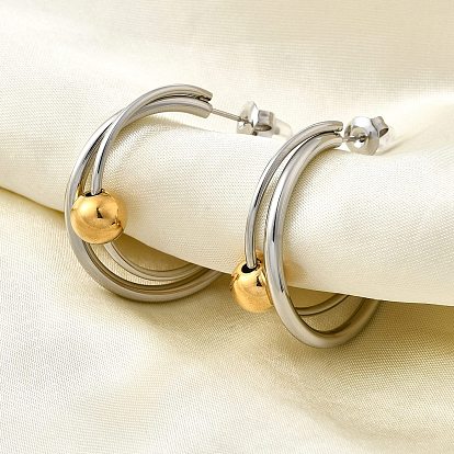 304 двухцветные серьги-гвоздики из нержавеющей стали, двухслойный с-образный с круглым