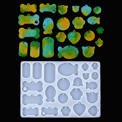 Bone & Fish & Heart DIY Silicone Pendant Molds, Resin Casting Molds, for UV Resin & Epoxy Resin Craft Making