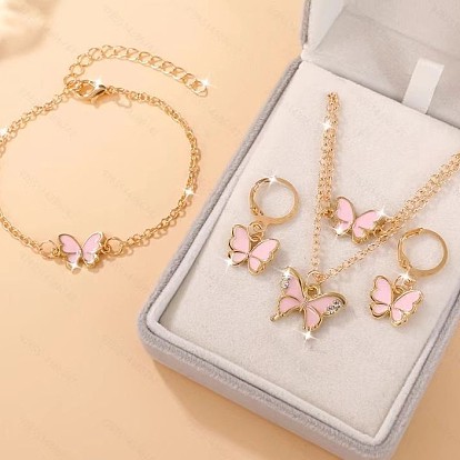 Комплекты ожерелий, браслетов, сережек и колец в виде бабочки из сплава со стразами и эмалью для детей