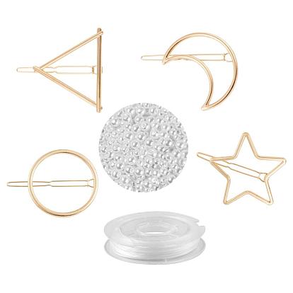 Наборы для изготовления шпилек из жемчужного сплава своими руками, 8 шт. Кольцо и заколки для волос из сплава луны, звезды и треугольника, 600 шт. Круглые бусины из абс-пластика с имитацией жемчуга, эластичная хрустальная струна