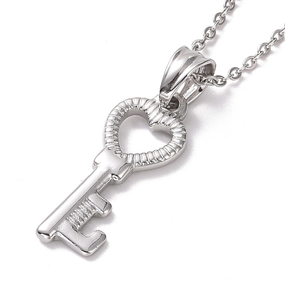 304 Stainless Steel Heart Skeleton Key Pendant Necklace for Women