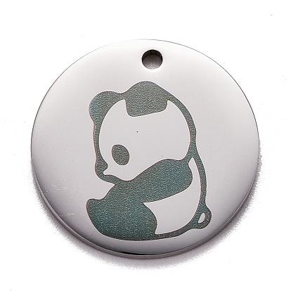 Pendentifs en acier inoxydable, polissage manuel, plat et circulaire avec panda