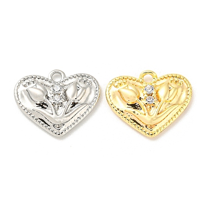 Brass Micro Pave Cubic Zirconia Charms, Cadmium Free & Nickel Free & Lead Free, Heart