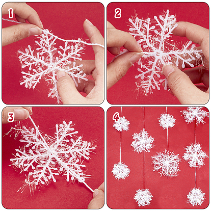 CHGCRAFT 3 Style Snowflake Plastic Pendants, with Lacer Wool Yarn, with 100pcs Removable Double Sided Dots of Glue Tape and Cotton Embroidery Thread