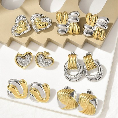 304 двухцветные серьги-гвоздики из нержавеющей стали, настоящее 18 к позолота и платина