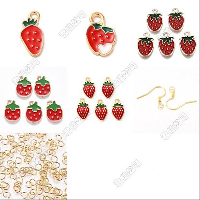 Boucles d'oreilles pendantes bricolage à la fraise, inclure des pendentifs en alliage d'émail, Crochets de boucles d'oreilles en fer