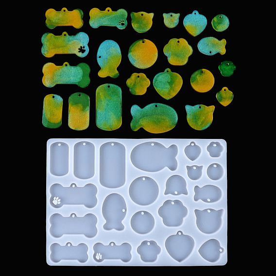 Bone & Fish & Heart DIY Silicone Pendant Molds, Resin Casting Molds, for UV Resin & Epoxy Resin Craft Making