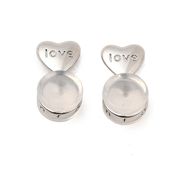 Силиконовые гайки для ушей, с латунной фурнитурой , сердце со словом "love", без кадмия, без никеля и без свинца