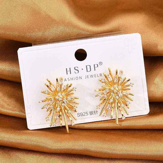 Серьги-гвоздики из латунного микро-паве, с s 925 штырями стерлингового серебра, салют