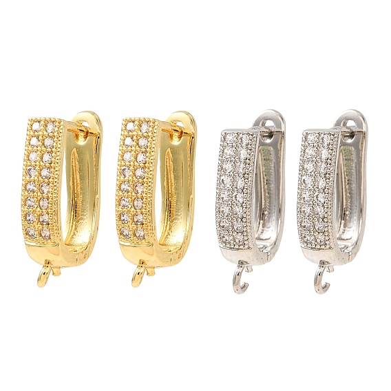 Brass Micro Pave Cubic Zirconia Hoop Earring Findings, Oval, with Loops, Lead Free & Cadmium Free, Long-Lasting Plated, Rack Plating