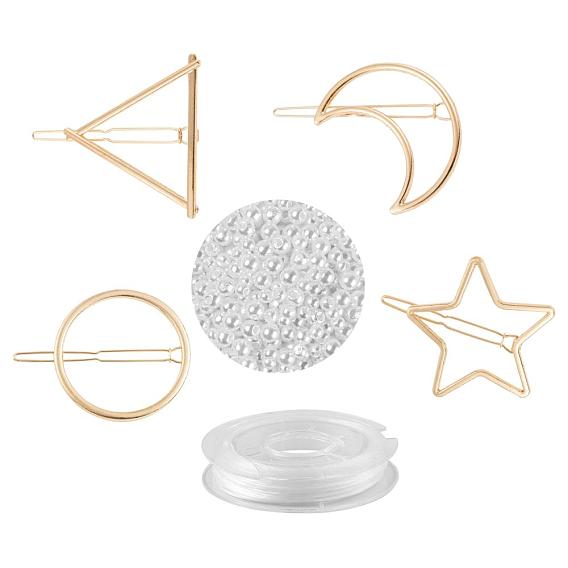 Наборы для изготовления шпилек из жемчужного сплава своими руками, 8 шт. Кольцо и заколки для волос из сплава луны, звезды и треугольника, 600 шт. Круглые бусины из абс-пластика с имитацией жемчуга, эластичная хрустальная струна