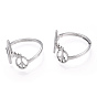 304 Stainless Steel Heart Bit with Peace Sign Adjustable Ring, Wide Band Ring for Women