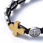 Adjustable Nylon Thread Braided Bead Bracelets, with Tibetan Style Alloy Beads and 304 Stainless Steel Beads, Saint Benedict Medal & Cross
