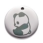 Stainless Steel Pendants, Manual Polishing, Flat Round with Panda