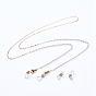 Brass Glasses Chains, Neck Strap for Eyeglasses, with ABS Plastic Imitation Pearl, 304 Stainless Steel Lobster Claw Clasps and Rubber Loop Ends