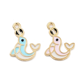 Light Gold Plated Alloy Enamel Pendants, Cadmium Free & Lead Free, Dolphin Charm