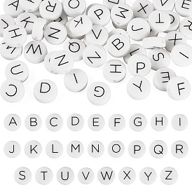 52 шт. 26 стили плоские круглые с черными силиконовыми бусинами в виде букв A~Z