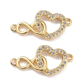 Brass Micro Pave Clear Cubic Zirconia Links Connectors, Cadmium Free & Lead Free, Heart with Infinity
