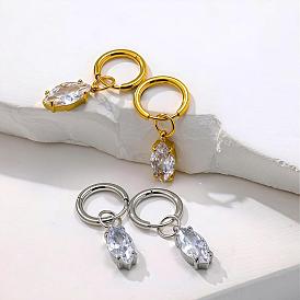 304 серьги-кольца из нержавеющей стали с прозрачным кубическим цирконием, лошадиный глаз 