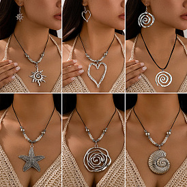 Ожерелья с подвесками и серьги-подвески из сплава и воскового шнура