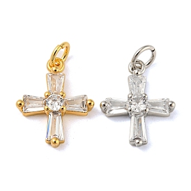 Rack Plating Brass Micro Pave Cubic Zirconia Pendants, with Jump Ring, Cadmium Free & Lead Free, Long-Lasting Plated, Cross