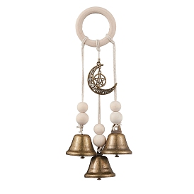 Iron Witch Bells for Door Knob Protection, Witch Wind Chimes Door Hanger, Alloy Moon Star and Wood Ring for Home Decor