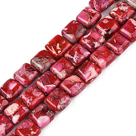 Natural Imperial Jasper Beads Strands, Dyed, Flat Slice Square Beads