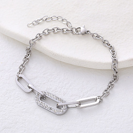 Браслеты-цепочки из нержавеющей стали в европейском стиле, Браслеты из цепочки и кабеля со скрепками для женщин, с кубического циркония