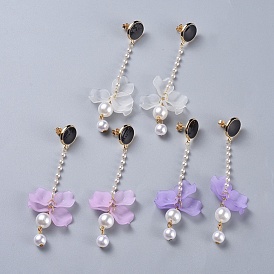 Petal Transparent Acrylic Dangle Stud Earrings, with Imitation Pearl Acrylic Beads , Enamel and Brass Findings
