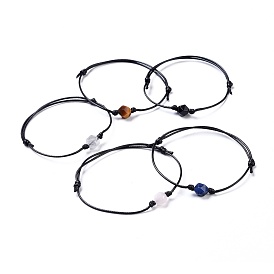 Eco-Friendly Waxed Polyester Cord Bracelets, with Natural Gemstone