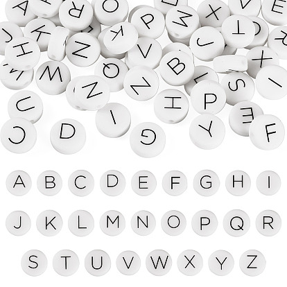 52 шт. 26 стили плоские круглые с черными силиконовыми бусинами в виде букв A~Z