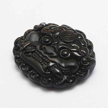 Natural Golden Sheen Obsidian Carven Pendants, Pixiu