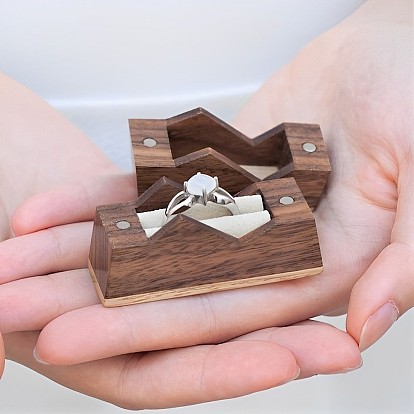 Trapezoid Wood Rings Gift Boxes, Wedding Ring Case with Magnetic Clasps