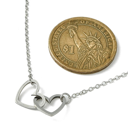 201 Stainless Steel Interlocking Heart Pendant Necklace, with Brass Cable Chains