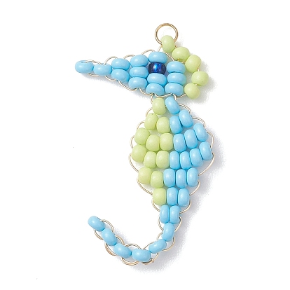 Подвески из стеклянного бисера в виде морского конька, с медной проволокой и 304 соединительными кольцами из нержавеющей стали