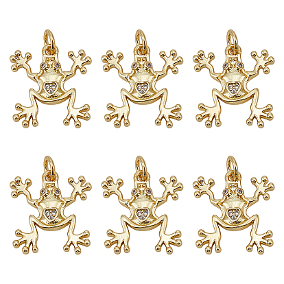 6подвески из кубического циркония с покрытием из латуни с микропаве, лягушка, с целью перехода в кольце, без кадмия и без свинца, долговечный