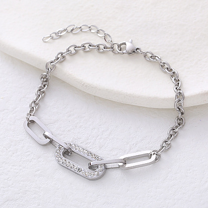 Браслеты-цепочки из нержавеющей стали в европейском стиле, Браслеты из цепочки и кабеля со скрепками для женщин, с кубического циркония