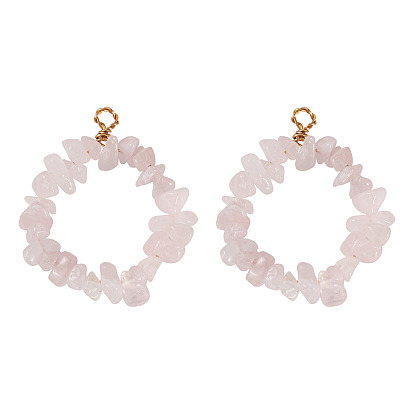 2 шт. подвески из натуральных и синтетических драгоценных камней с бусинами, подвески-кольца с медной проволокой в обертке, золотые