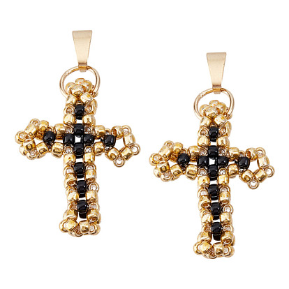 2шт. подвески-кресты из стеклянного бисера, с 304 фурнитурой из нержавеющей стали