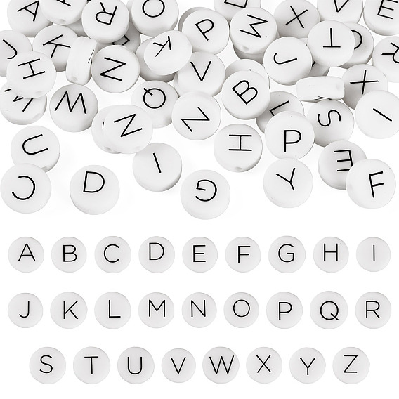 52 шт. 26 стили плоские круглые с черными силиконовыми бусинами в виде букв A~Z