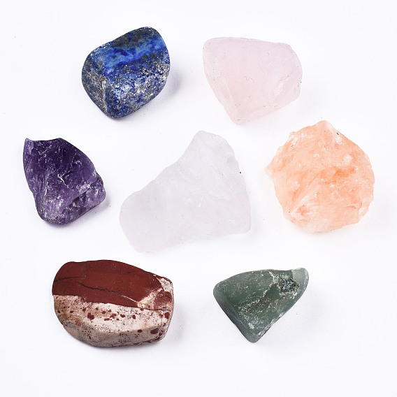 Rough Raw Natural Lapis Lazuli & Amethyst & Quartz Crystal & Green Aventurine & Red Jasper & Rose Quartz & Quartz Beads, for Tumbling, Decoration, Polishing, Wire Wrapping, Wicca & Reiki Crystal Healing, No Hole/Undrilled, Nuggets