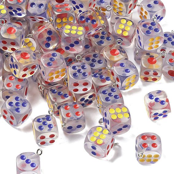 Подвески из прозрачной смоляной эмали, игральная кость, с железной платиной петлей