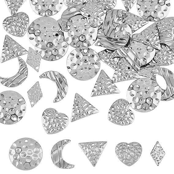 50 шт 5 стиль 304 подвески из нержавеющей стали, , ромб/плоский круг/луна/сердце/треугольник