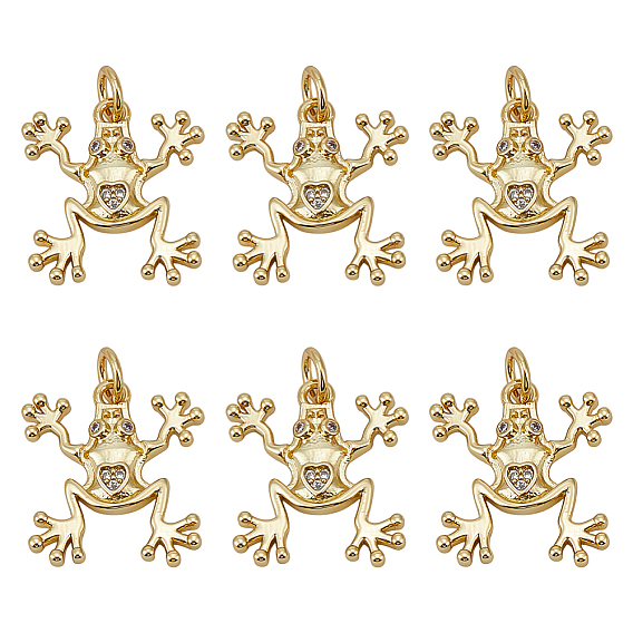 6подвески из кубического циркония с покрытием из латуни с микропаве, лягушка, с целью перехода в кольце, без кадмия и без свинца, долговечный